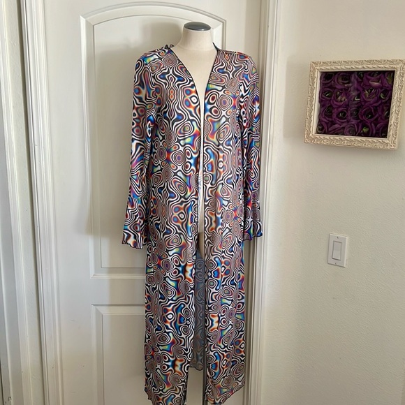 Shein / Longline Kimono / Geometric Patterned / Colorful - Picture 9 of 12